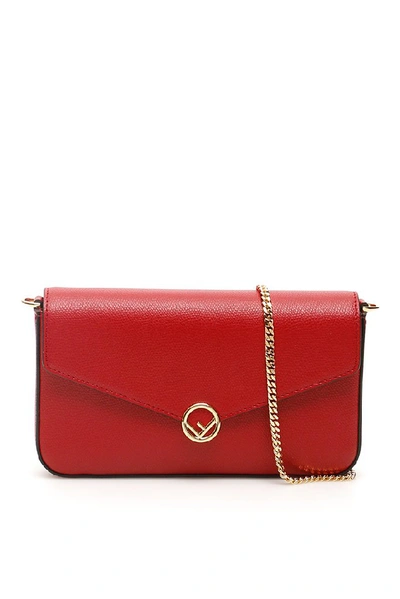 Shop Fendi Logo Foldover Chain Shoulder Bag In Red