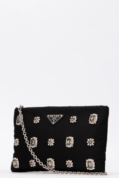 Shop Prada Jew Embellished Clutch Bag In Black