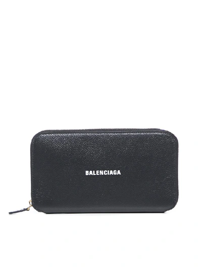 Shop Balenciaga Logo Zip Around Wallet In Black