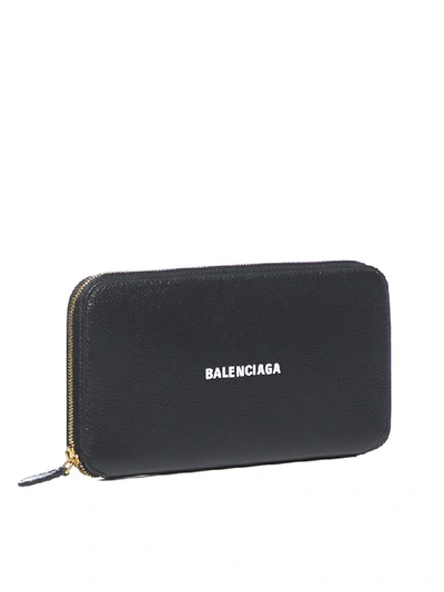 Shop Balenciaga Logo Zip Around Wallet In Black