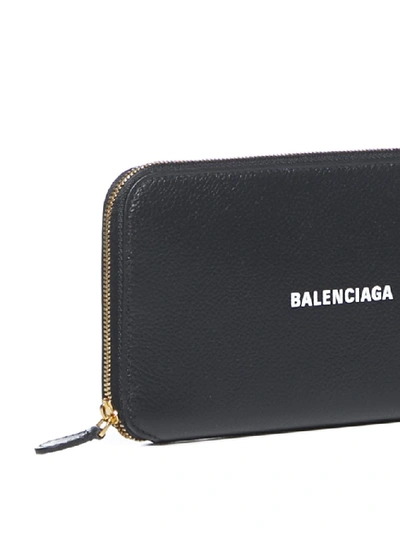 Shop Balenciaga Logo Zip Around Wallet In Black