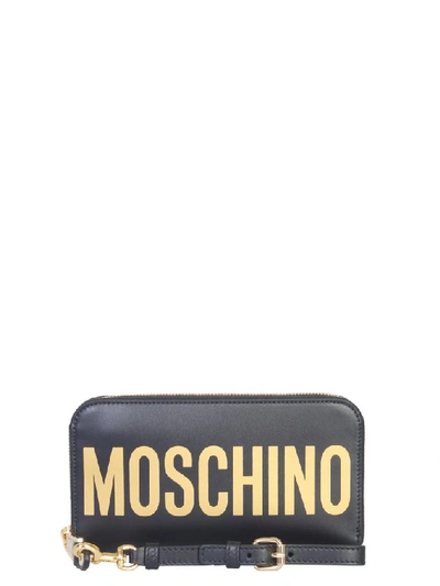 Shop Moschino Logo Print Zip Around Wallet In Black