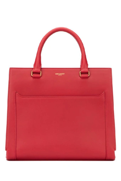 Shop Saint Laurent East Side Logo Embossed Tote Bag In Red