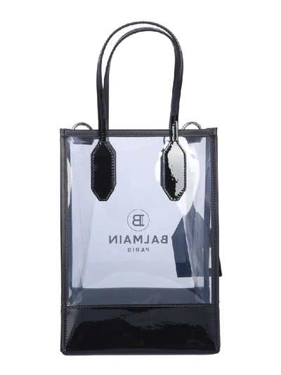 Shop Balmain Transparant Tote Bag In Black