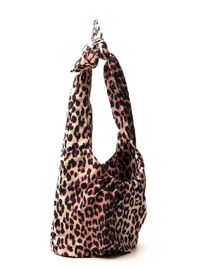 Shop Ganni Leopard Print Padded Tech Tote Bag In Brown