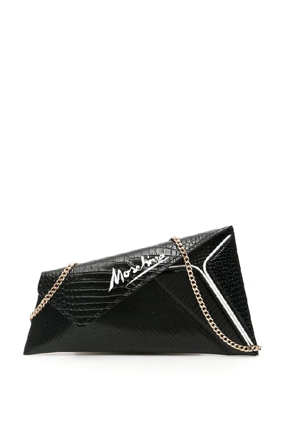 Shop Moschino Logo Geometric Clutch Bag In Black