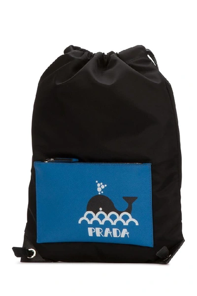 Shop Prada Pocket Motif Drawstring Backpack In Black