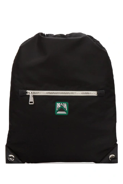 Shop Prada Logo Patch Drawstring Backpack In Black