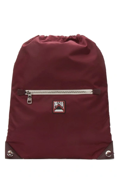 Shop Prada Logo Patch Drawstring Backpack In Red