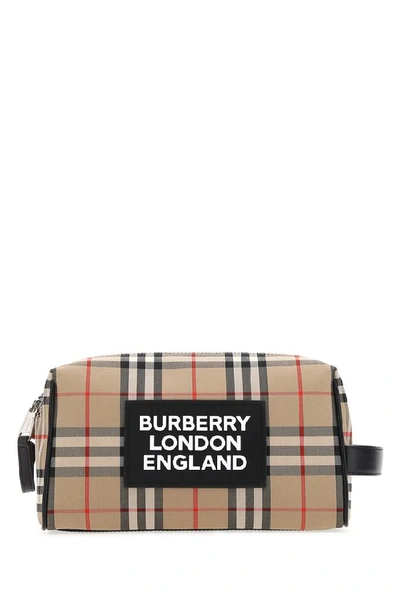 Shop Burberry Checked Logo Toiletry Bag In Multi