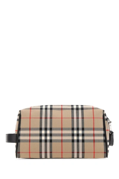 Shop Burberry Checked Logo Toiletry Bag In Multi