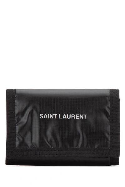 Shop Saint Laurent Logo Print Foldover Wallet In Black