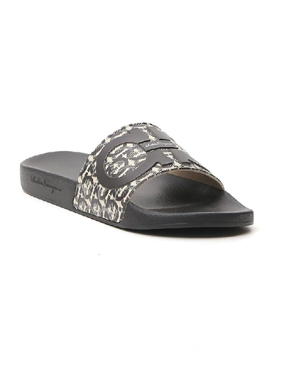 Shop Ferragamo Salvatore  Gancini Pattern Sandals In Black
