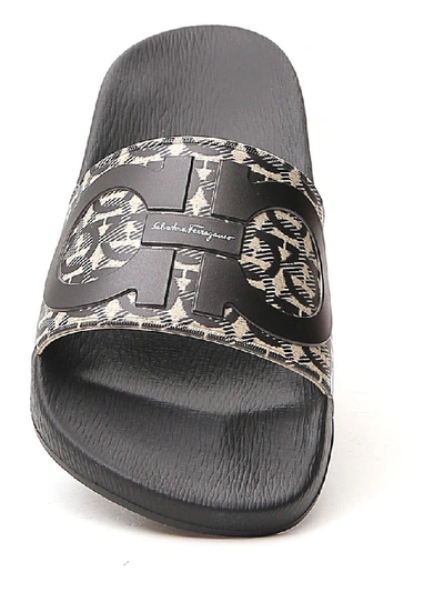 Shop Ferragamo Salvatore  Gancini Pattern Sandals In Black
