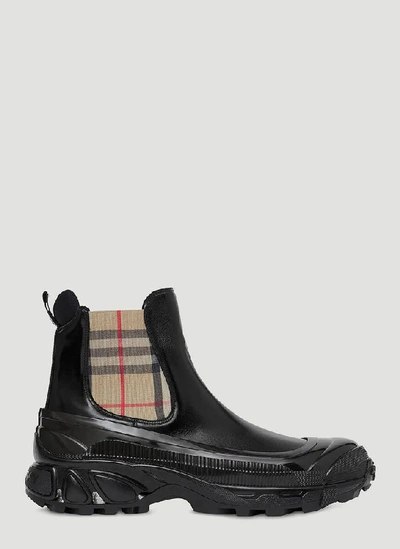 Shop Burberry Vintage Check Detail Chelsea Boots In Black