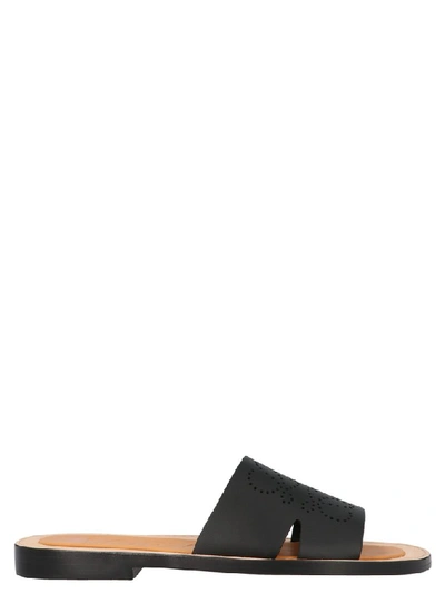 Shop Loewe Perforated Anagram Sandals In Black