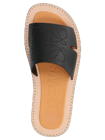 Shop Loewe Perforated Anagram Sandals In Black