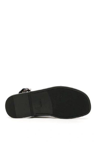 Shop Prada Crossover Logo Sandals In Black