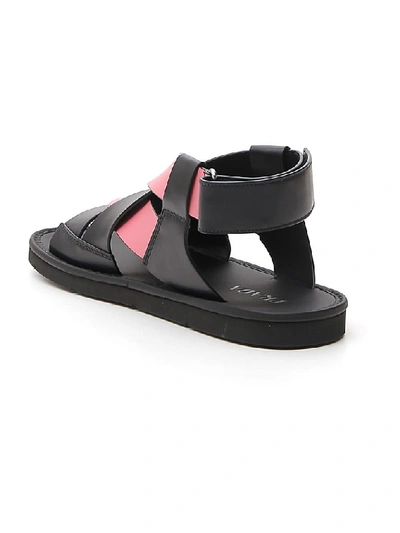 Shop Prada Woven Crossover Sandals In Nero+petalo