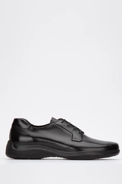 Shop Prada Lace Up Sneakers In Black
