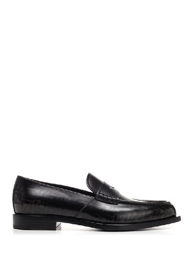 Shop Fendi Ff Monogram Loafers In Black