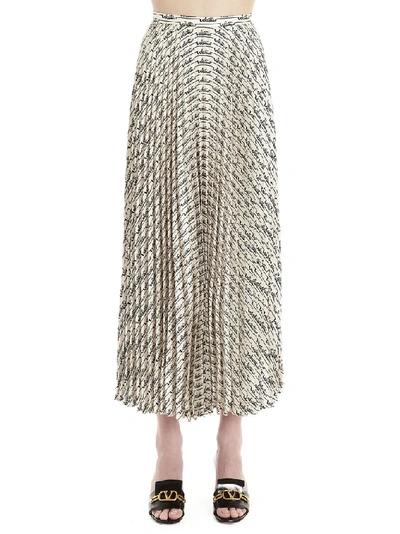 Shop Valentino Allover Logo Pleated Midi Skirt In Multi