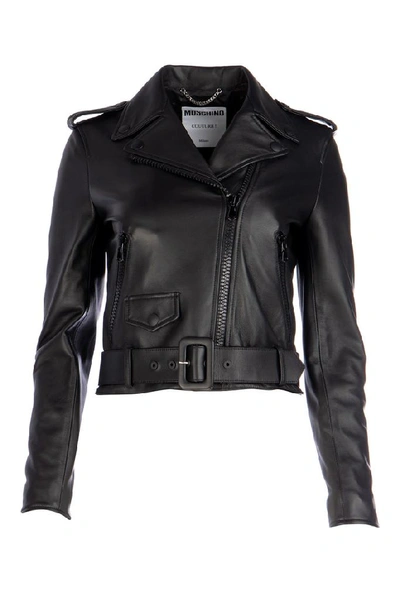 Shop Moschino Zipped Biker Jacket In Black