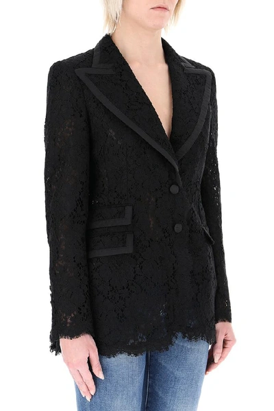 Shop Dolce & Gabbana Single Breasted Lace Blazer In Black