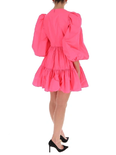 Shop Valentino Balloon Sleeves Ruffled Dress In Pink