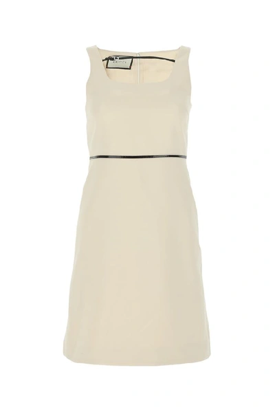 Shop Gucci Logo Buckle Strap Dress In Wbeige