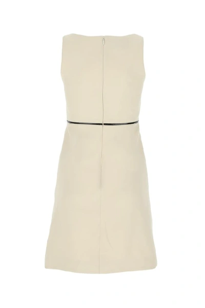 Shop Gucci Logo Buckle Strap Dress In Wbeige