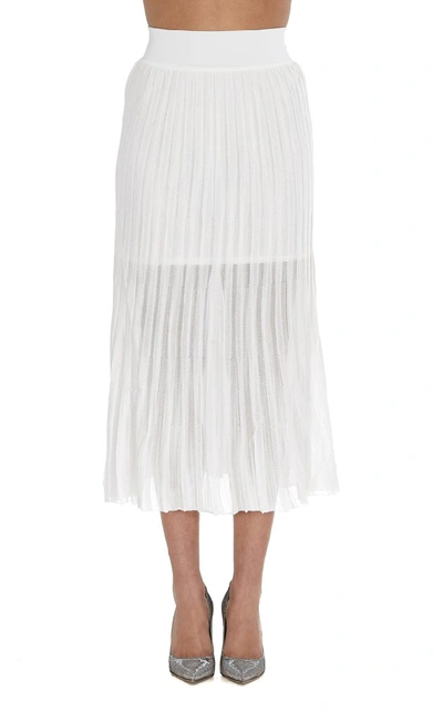 Shop Balmain Pleated Skirt In White