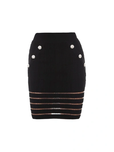 Shop Balmain Knitted Skirt In Black