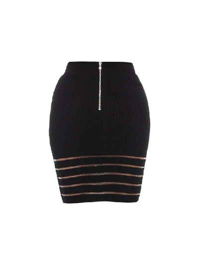 Shop Balmain Knitted Skirt In Black