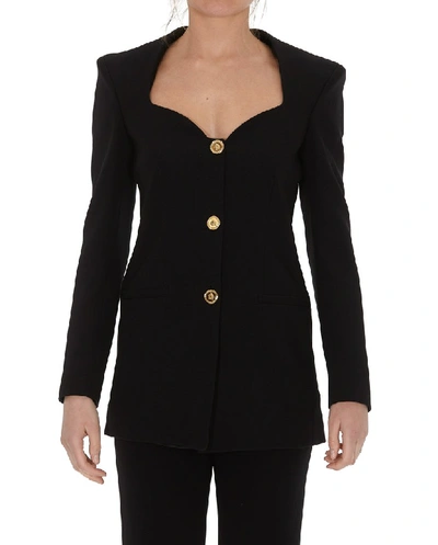 Shop Versace Buttoned Blazer In Black