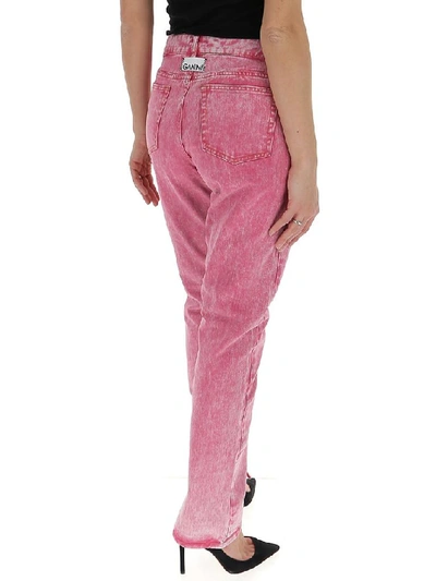 Shop Ganni Straight Washed Denim Jeans In Pink