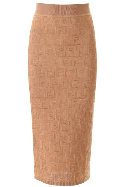 Shop Fendi Ff Motif Midi Skirt In Brown