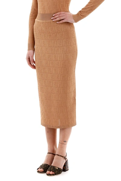 Shop Fendi Ff Motif Midi Skirt In Brown