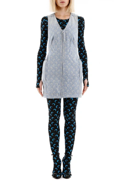 Shop Marine Serre Moon Print Denim Dress In Blue