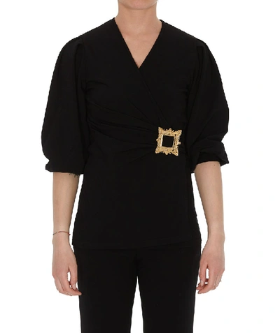Shop Moschino Buckled Wrap Blouse In Black