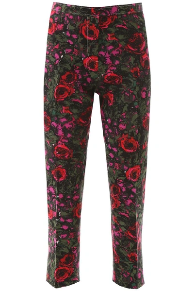Shop Marni Floral Print Pencil Trousers In Multi