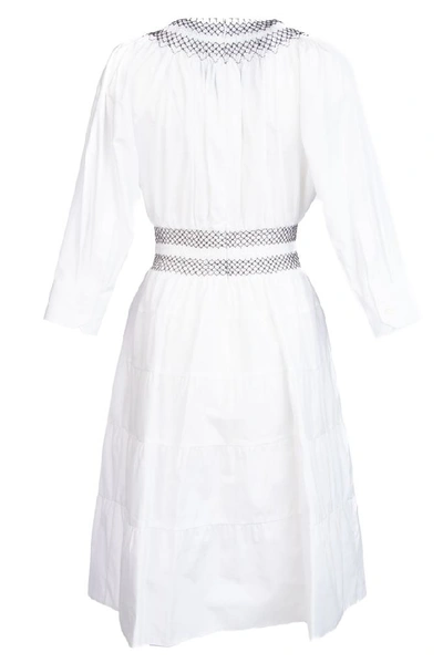 Shop Prada Smocking Detail Flared Dress In Bianco Nero