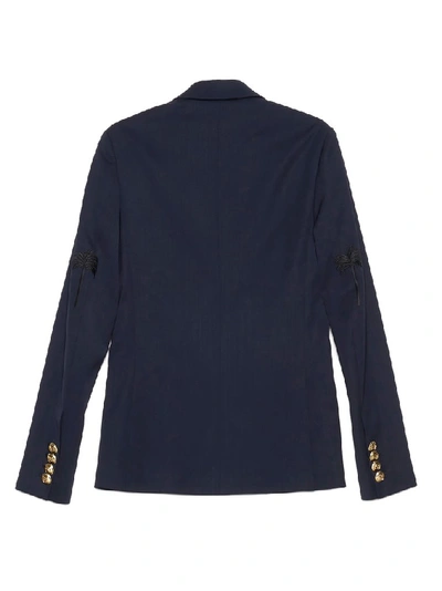 Shop Palm Angels Double Breasted Blazer In Blue