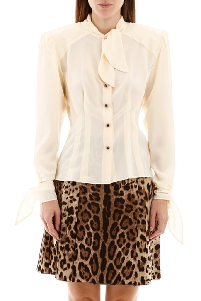 Shop Dolce & Gabbana Pussybow Blouse In Beige