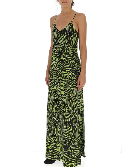 Shop Ganni Tiger Print Maxi Dress In Green