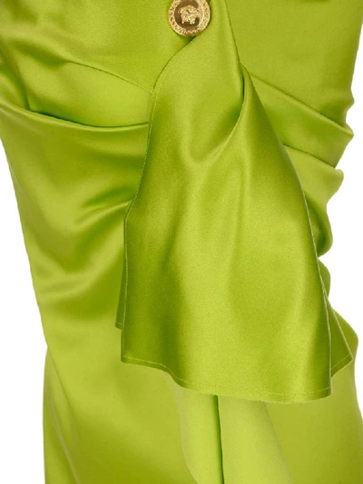 Shop Versace Draped Strapless Dress In Green