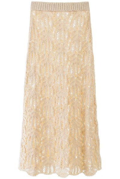 Shop Jil Sander Crochet Midi Skirt In Beige