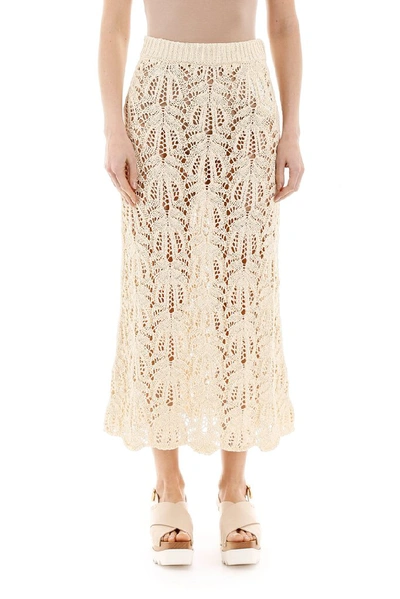 Shop Jil Sander Crochet Midi Skirt In Beige