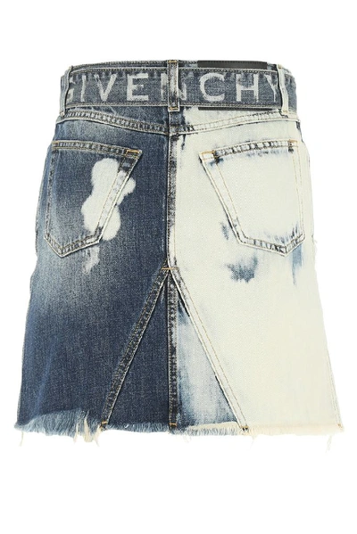 Shop Givenchy Distressed Denim Skirt In Blue