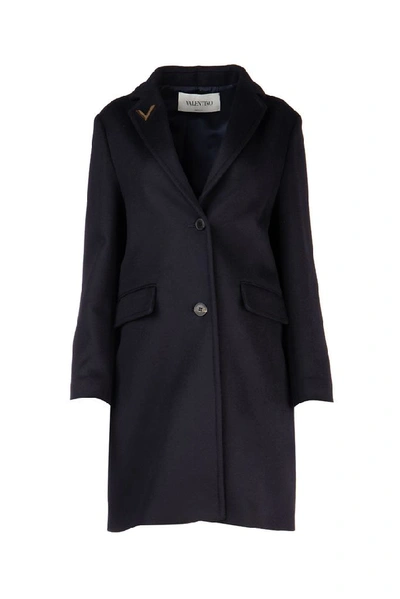 Shop Valentino Single Breasted Coat In Blue